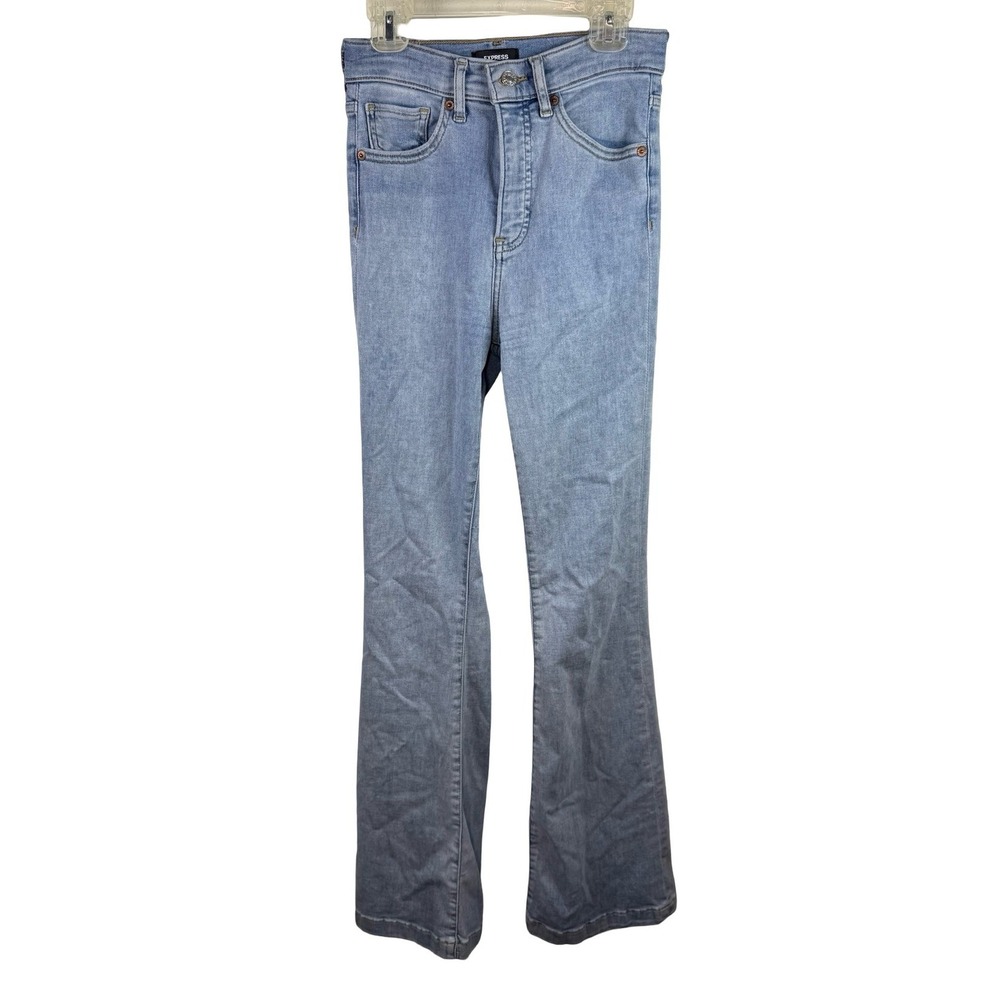 Express High Rise Flare Jeans Light Wash Blue Denim Size 0 Regular